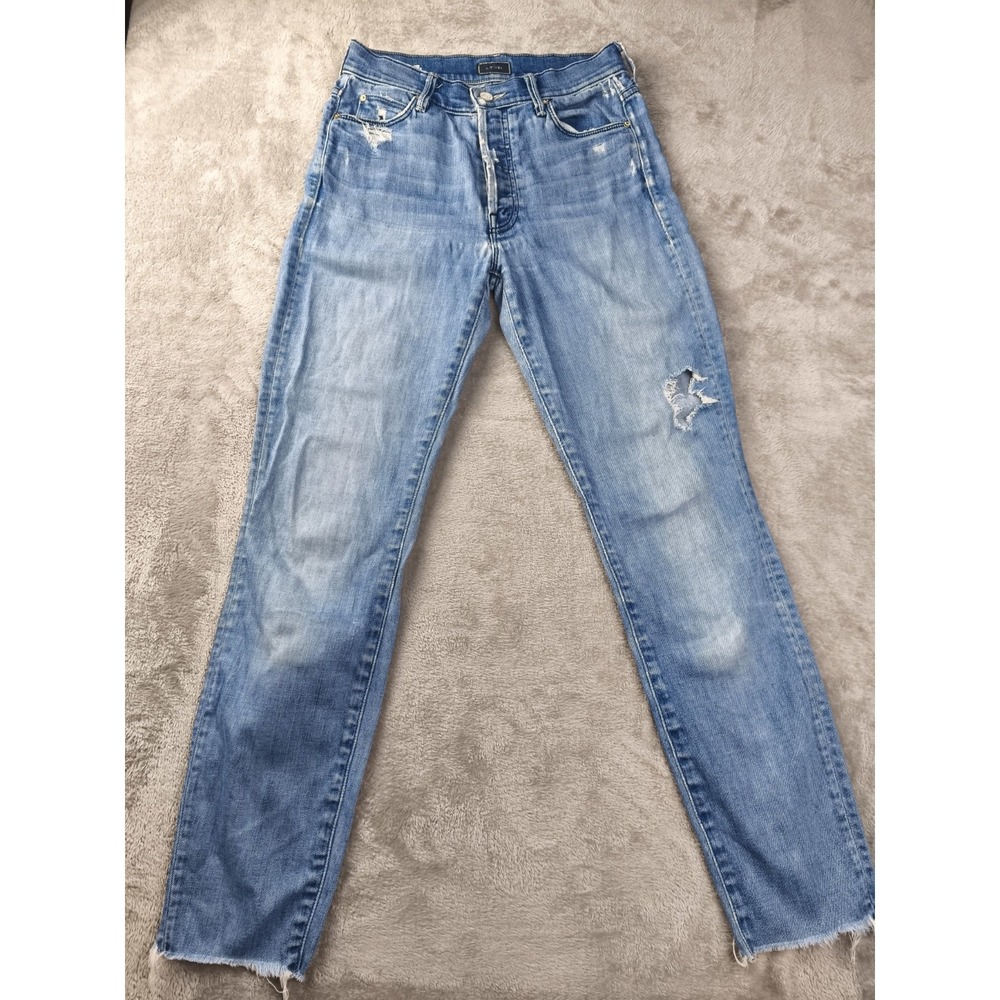 Mother Stunner Ankle Fray Jeans Womens 26 Blue Distressed Raw Hem Crop